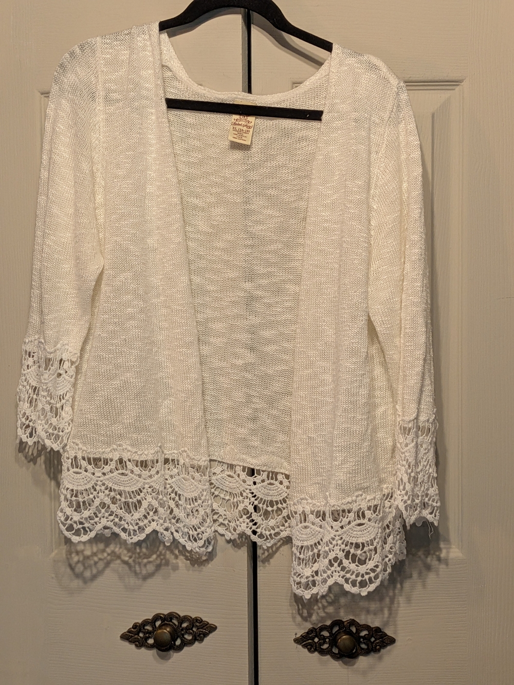 Vintage Grandmacore White Lace Trim Open Cardigan